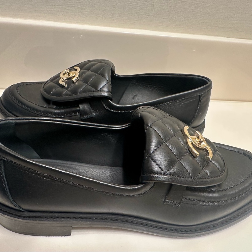 Chanel Black Loafers with Gold Accent - Picture 3 of 15